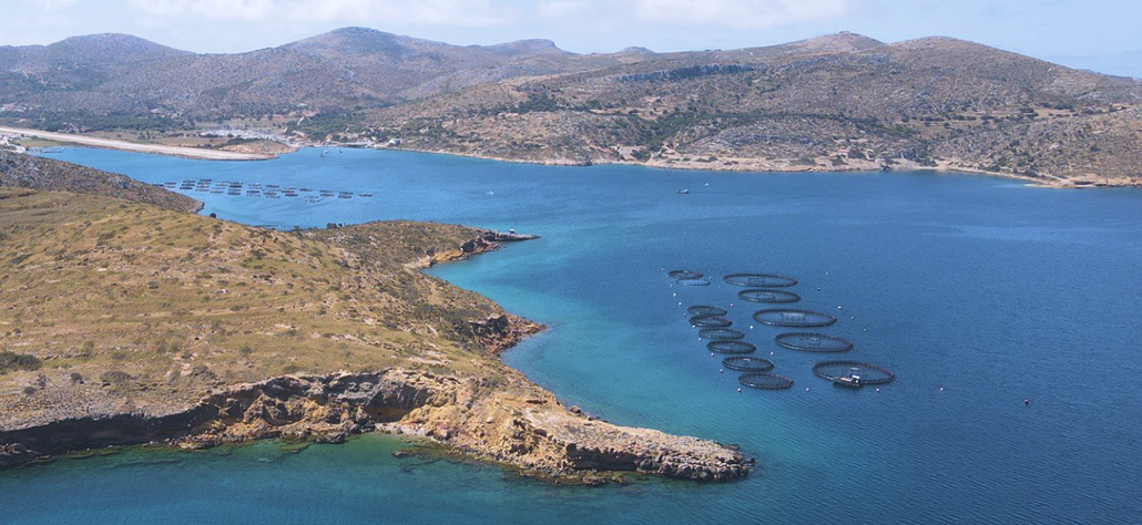 Leros landscape and fish cages